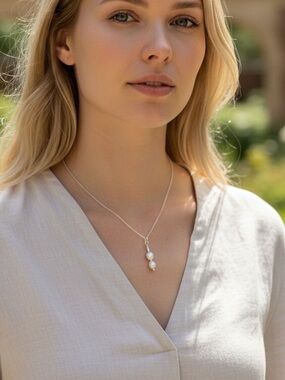 Elegant rice  Pearl pendant and silver plated Necklace